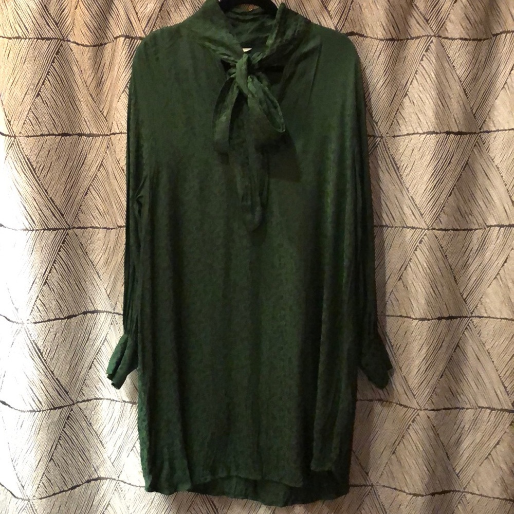 Green tie neck dress